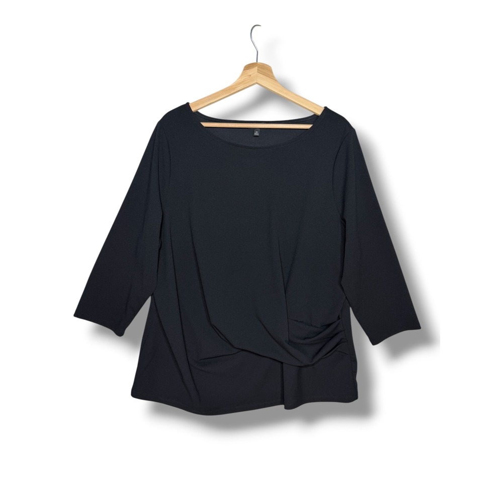 Talbots Plus Black Boat Neck Faux Wrap Draped 3/4 Sleeve Top Blouse Women's 2X